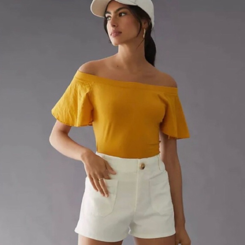 Anthropologie Maeve Off the Shoulder Flutter Top